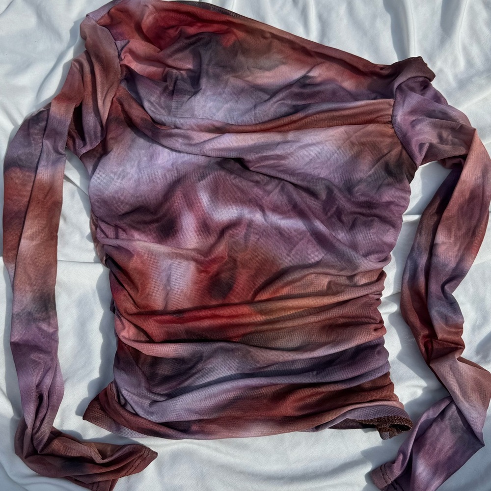 Windsor Tie Dye Asymmetric Sleeve Top - Brown, Pink, Purple- BRAND NEW - size M